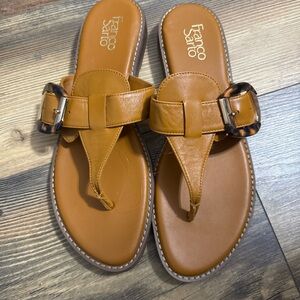 Franco Sarto Grazia Leather Thong Sandals with An Accent Buckle. Women's Size 10